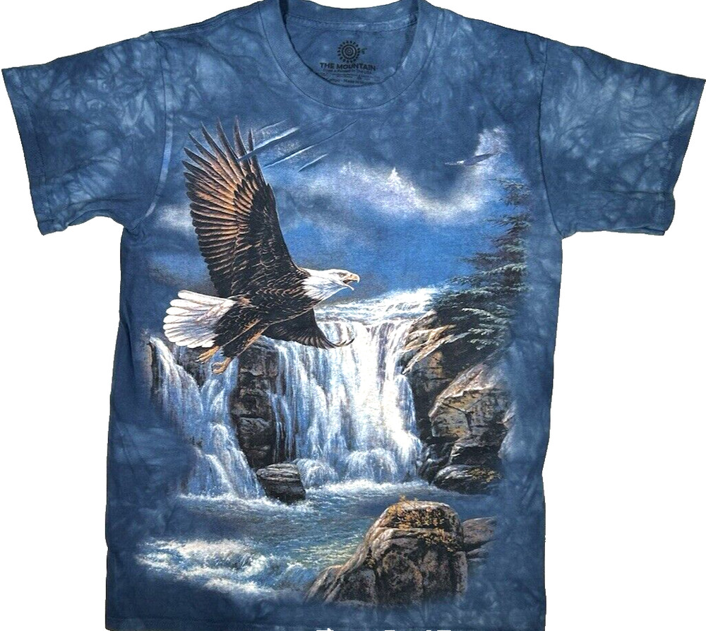 Majestic American Eagle Soaring Over Waterfall Tie Dye T-Shirt Size Small New