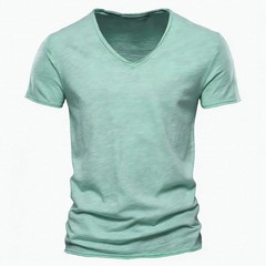 Men Cotton V-Neck Slim Fit T-Shirt Beach Casual Summer Gym Fitness Tee Fun Gift