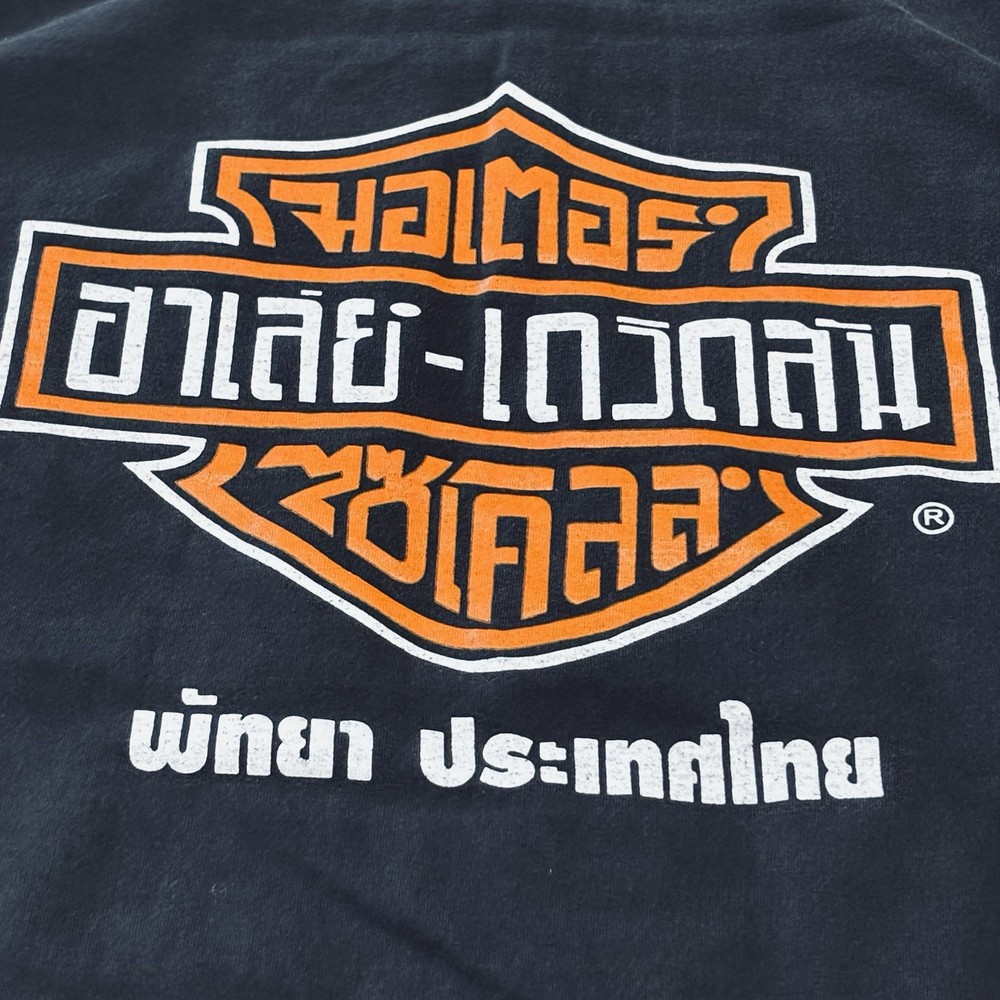 Harley Davidson Pattaya Thailand Biker Motorcycle Black Graphic T-Shirt Large