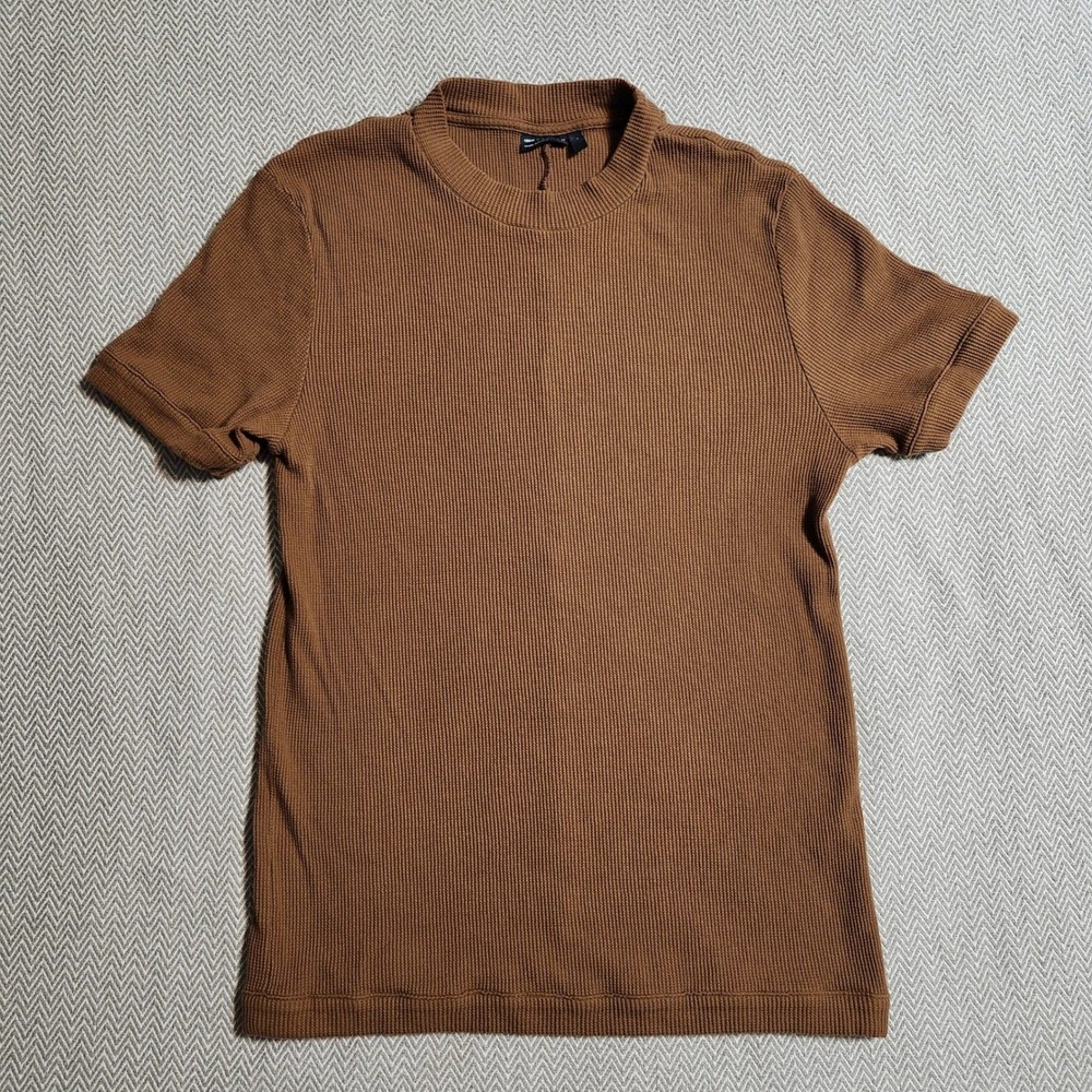 ASOS DESIGN Mens Brown Waffle Knit T-Shirt Short Sleeve 100% Cotton Large L