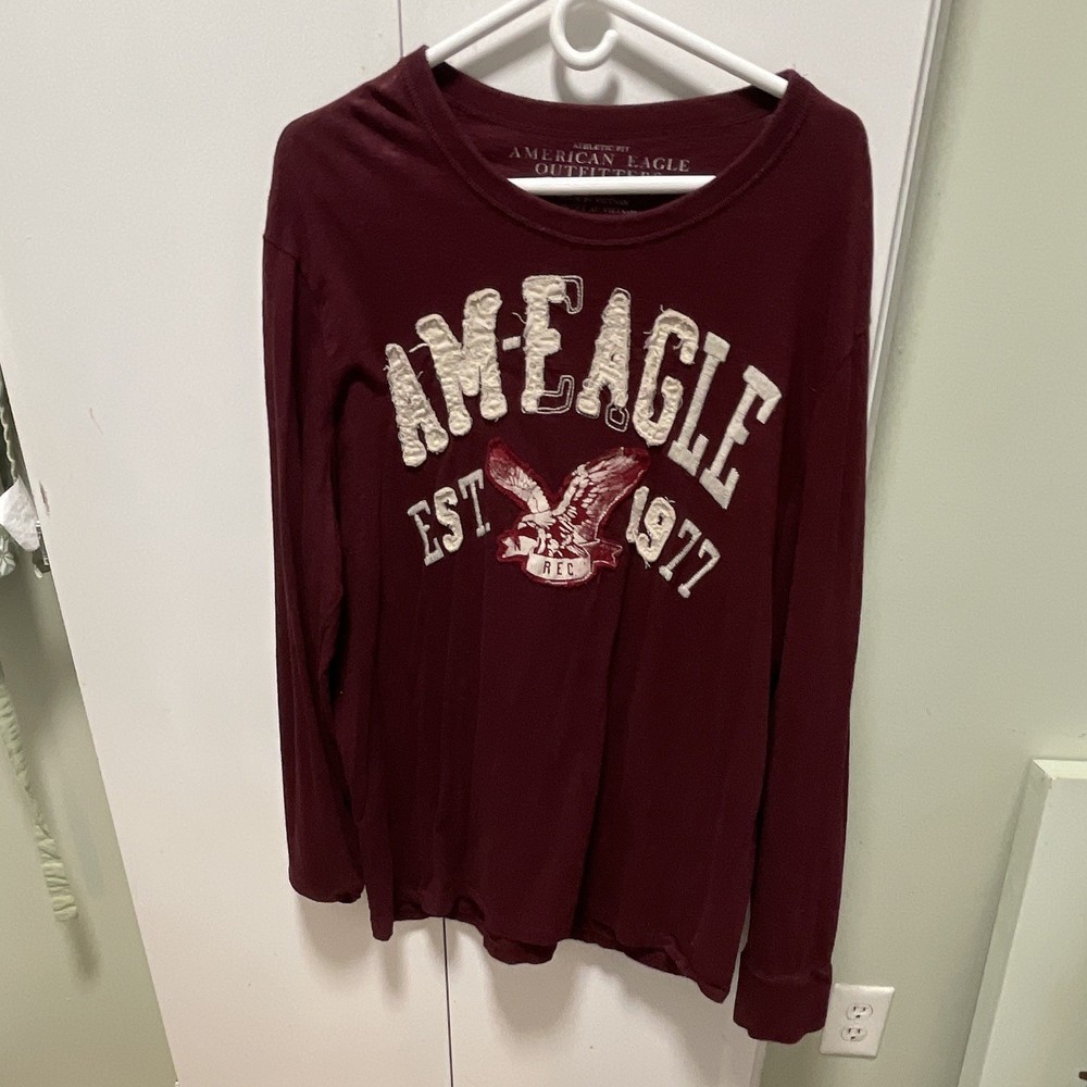 American Eagle Men’s Burgundy Graphic Crew Neck Long Sleeve T-Shirt XL