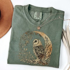 Celestial Cottagecore Barn Owl Moon Bird Wildlife Comfort Tee