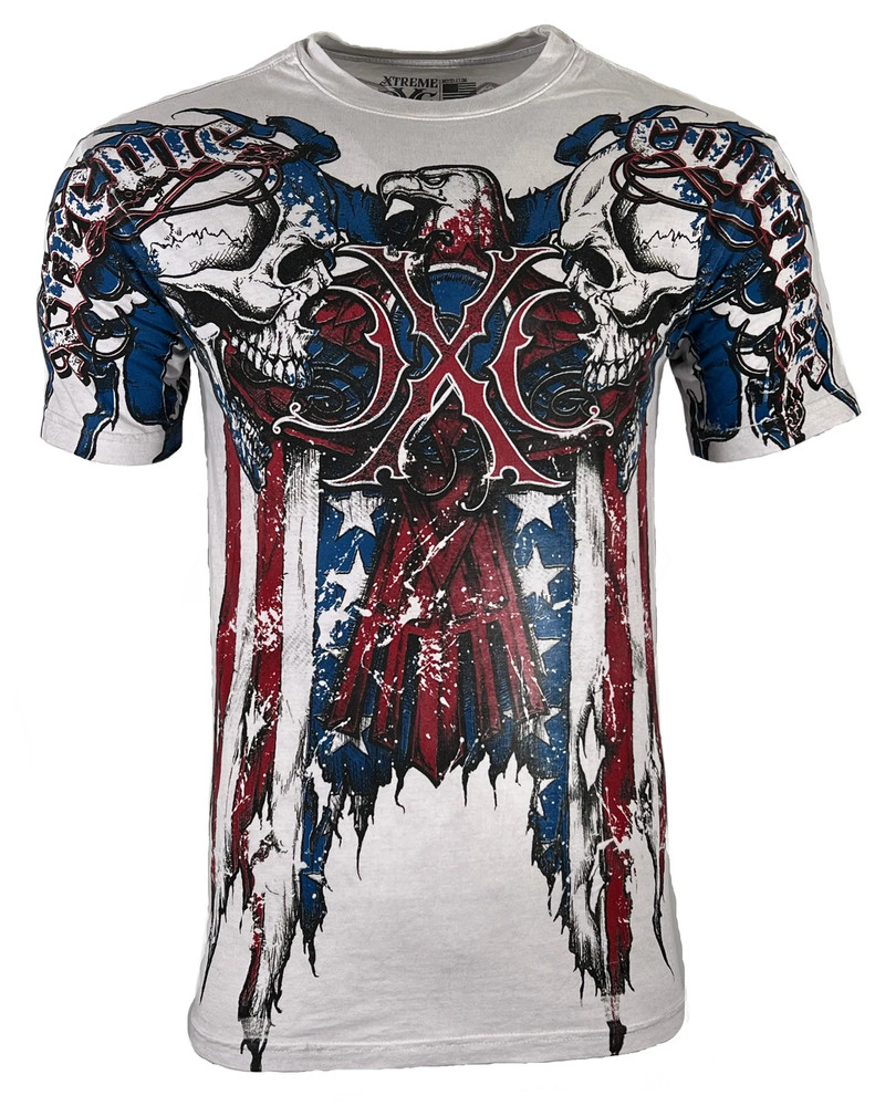 Xtreme Couture By Affliction Men’s T-Shirt COUTURE PATRIOT White Skull Biker S-5