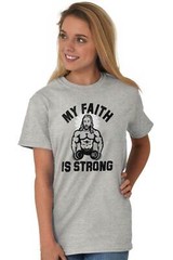 Faith Strong Reps For Jesus Cool Gym Workout Womens or Mens Crewneck T Shirt Tee