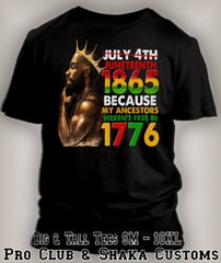 Mens Black King 1865 Juneteenth Black History Tee Shirt Pro Club Shaka T