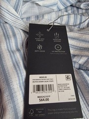 New VRST Performance Resort Shirt Men’s Size Medium Muted Denim Calm Stripe $64