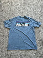 Patagonia Mens Blue Cotton Jersey Double-Sided Graphic Logo Tee Crew Neck M
