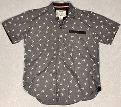 Denim & Rivets Mens Large Gray Button Up Short Sleeve With Birds Flying #2713