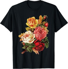 Graphic Vintage Roses Cute Floral Flowers Bouquet Novelty T-Shirt