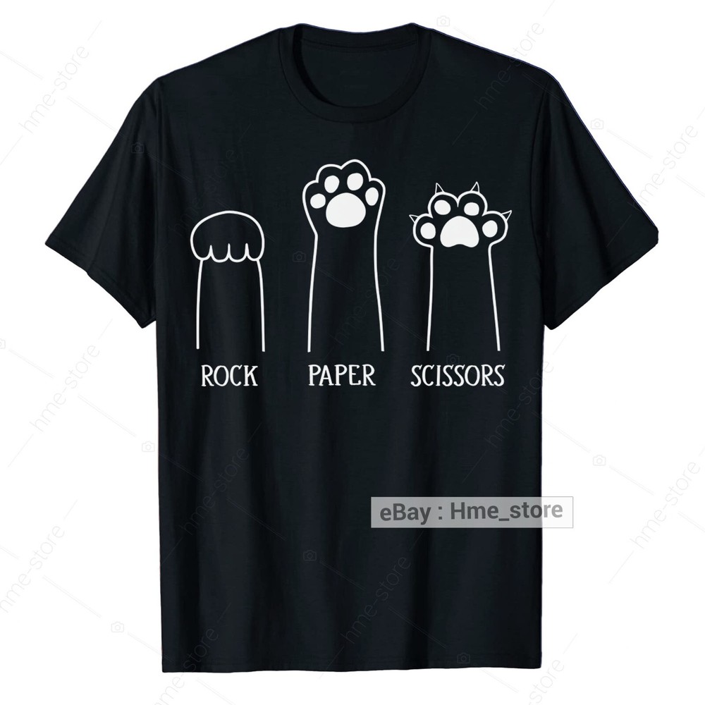 Funny Cat Lovers T-shirt Rock Paper Scissors Hand Game Cute Paw Kittens Fur Tee
