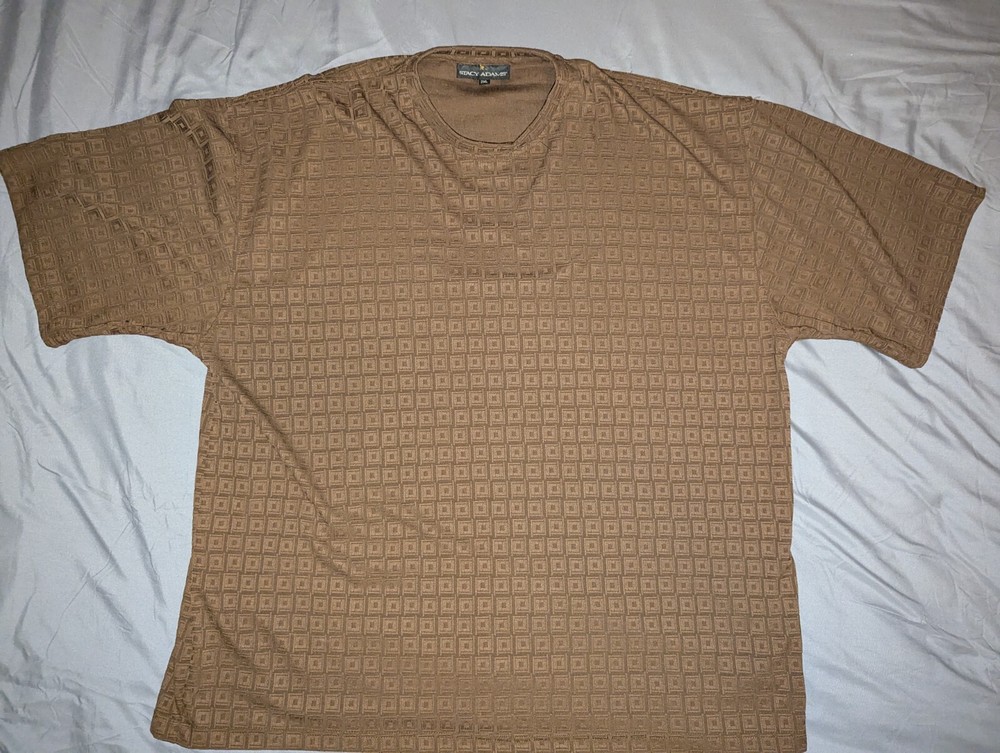 Stacy Adams Brown Geometric Pattern AOP Short Sleeve T 2XL Made in USA Vintage