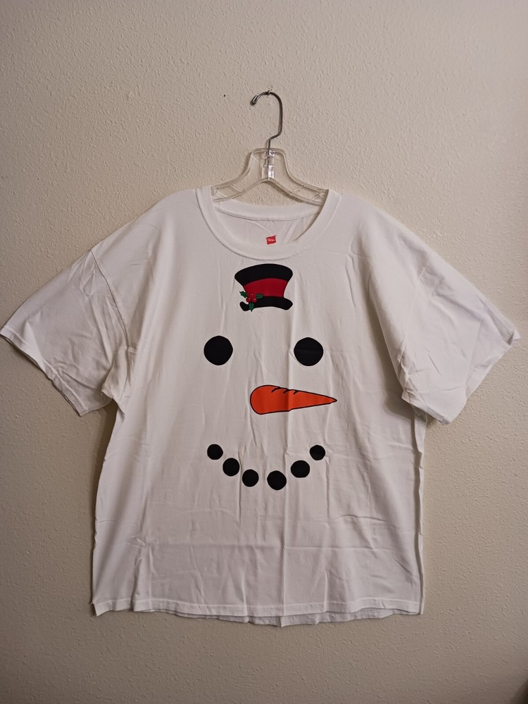 Hanes 48″ Chest Adult XL White T Shirt Christmas Snowman Cosplay Costume