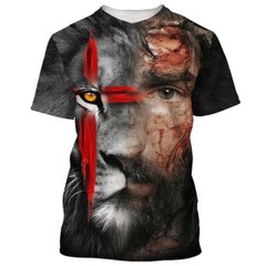 Jesus And Lion Christian Jesus 3D All Over Printed Shirt Full Size S-5XL
