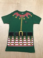 Mens Holiday Time Green Short Sleeve Christmas Elf T-Shirt Size Small