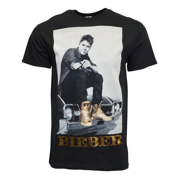 JUSTIN BIEBER GOLD FOIL MEN BLACK T SHIRT