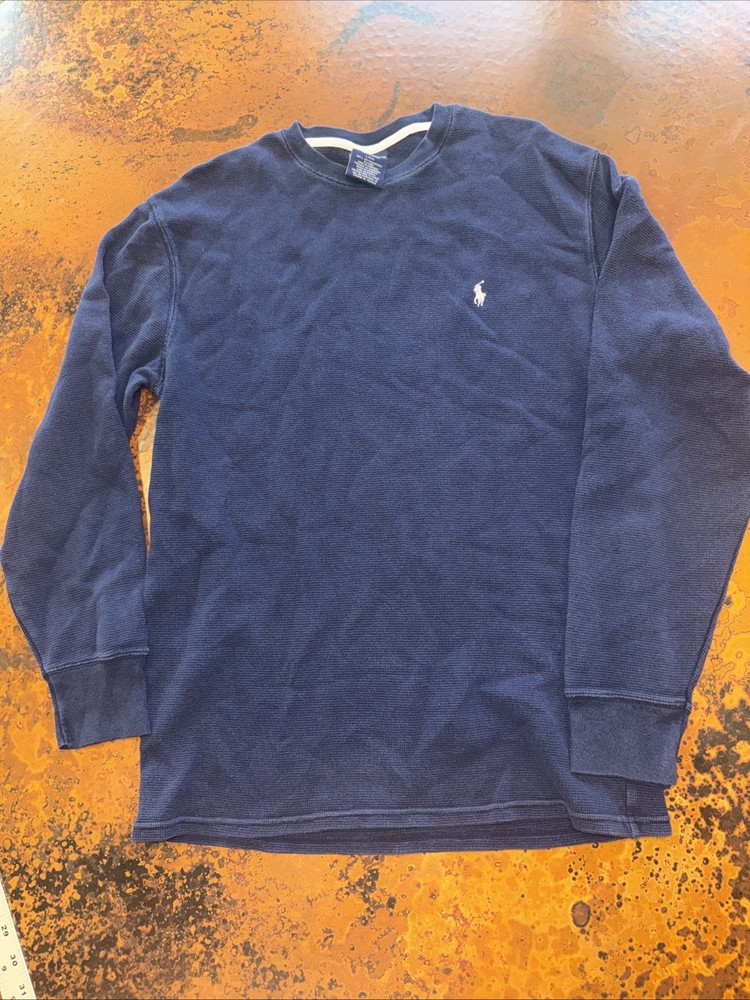 Polo Ralph Lauren Long Sleeve Thermal Shirt Mens Large Navy Blue Waffle Knit
