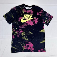 Nike Tee Shirt, AOP, Floral/Leaves/Galaxy, 100% Cotton, Black, Male, Medium