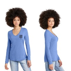 Custom Printed District Womens Perfect Tri Long Sleeve V-Neck Tee Gift For Him