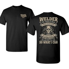 Welder The Pain Is Real T-Shirt, Welding Pride Graphic Tee, Blue Collar Welder
