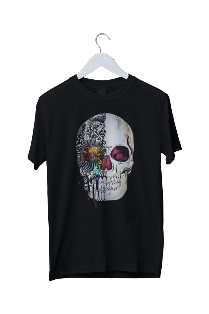 Colourful Half Skull Face Graphic Print T-Shirt S M L XL 2 3 4 XL