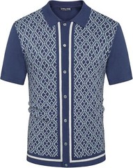 Men’s Vintage Knitted Polo Shirt 70s Style Contrast Color Short Sleeve Casual