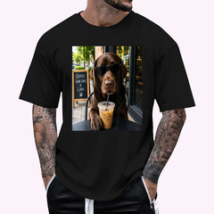 Chocolate Lab Coffee Funny Dog Cafe Lover Art T-Shirt