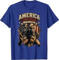 George Washington Abraham Lincoln Playing Guitar 4th July T-Shirt