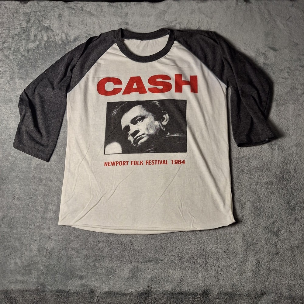 Vintage Johnny Cash 3/4 Sleeve Tee Size Large Black White Graphic Tee Y2K