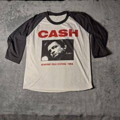 Vintage Johnny Cash 3/4 Sleeve Tee Size Large Black White Graphic Tee Y2K