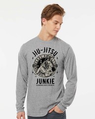 Jiu Jitsu Junkie Unisex Longsleeve Polyester Cotton T-Shirt Gray Vegas Royalty