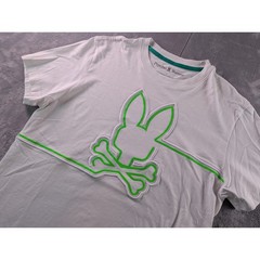 Psycho Bunny Mens White Neon Green Logo Pima Cotton T-Shirt B6U301Z1PC Size 4 S