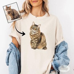 Custom Pet Portrait Watercolor Comfort Tee Personalized Dog Cat Shirt