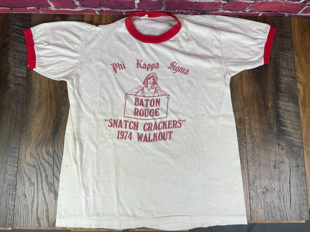 REAL VTG RARE 1974 PHI KAPPA SIGMA BATON ROUGE SNATCH CRACKERS – S WHITE T-Shirt