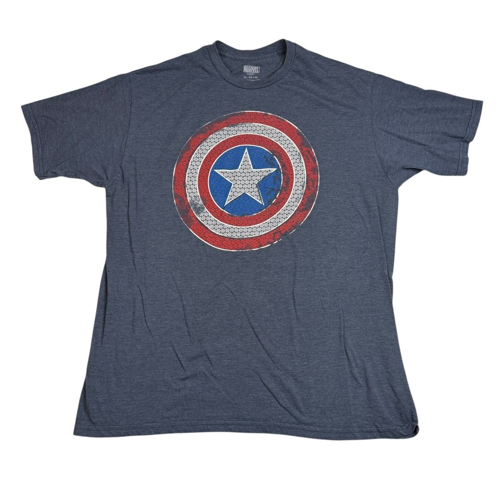 Marvel MCU Captain America Shield Retro Tee T-Shirt Short Sleeve Blue Adult XL