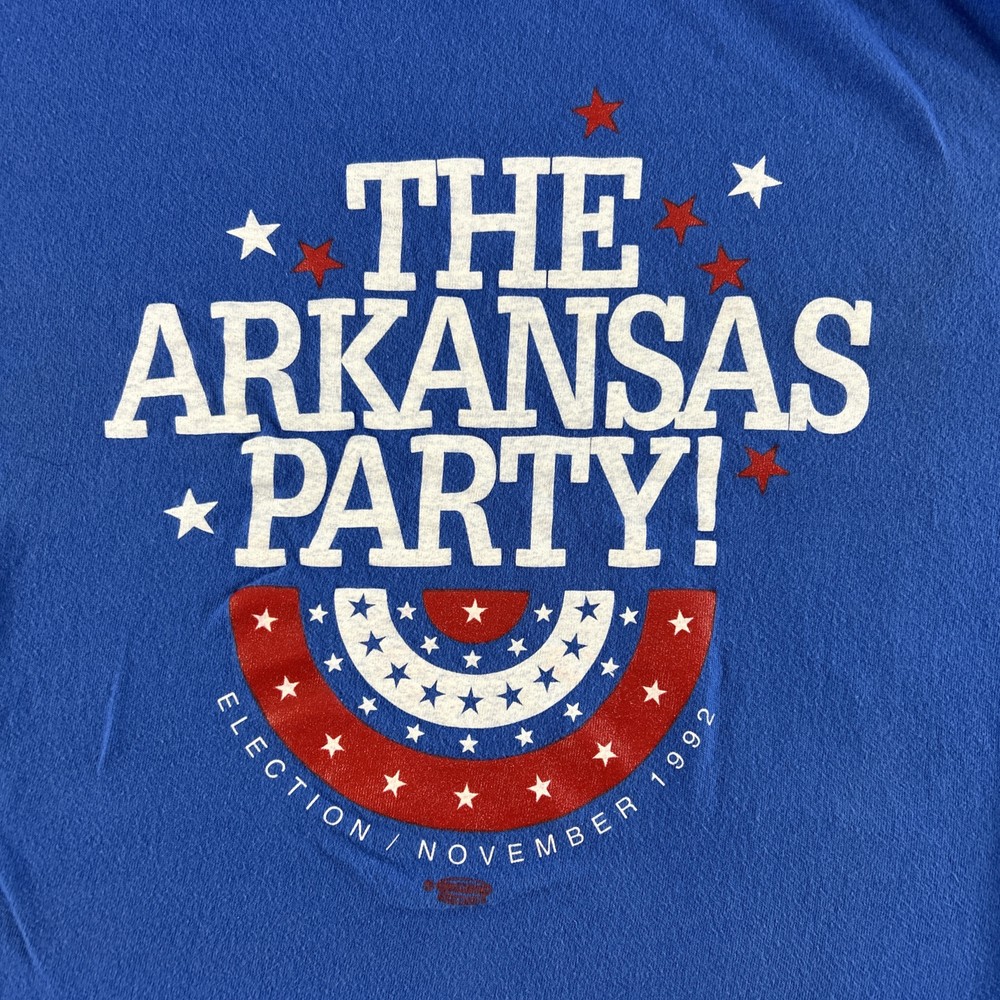 VTG The Arkansas Party Shirt Mens XL Blue Hanes 1992 Election Bill Clinton #8281
