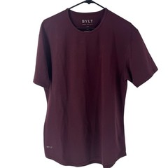BYLT Drop Cut SS Lux Shirt Mens Large Maroon Burgundy Curved Hem Athletic Fit