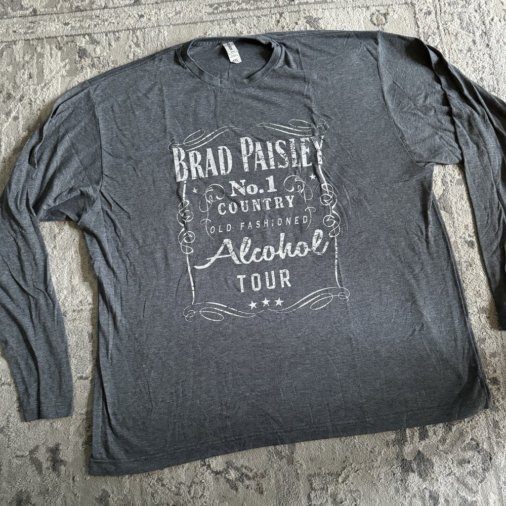 Brad Paisley Alcohol Tour Concert Long Sleeve Shirt Sz 2XL Gray