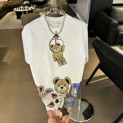 New Men Luxury Rhinestones Fashion T-Shirt High Quality Black White