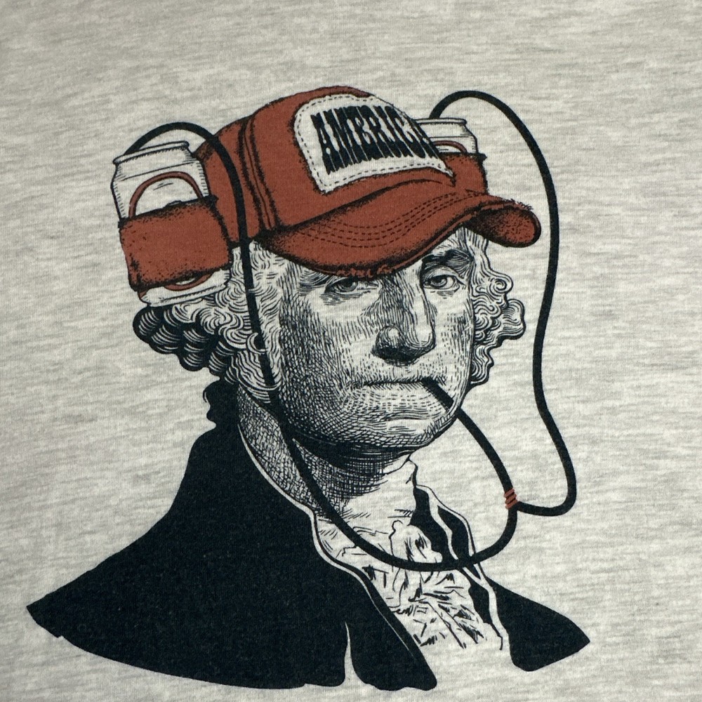 Men’s Gray George Washington Graphic Print T-Shirt Crew Neck Short Sleeve S