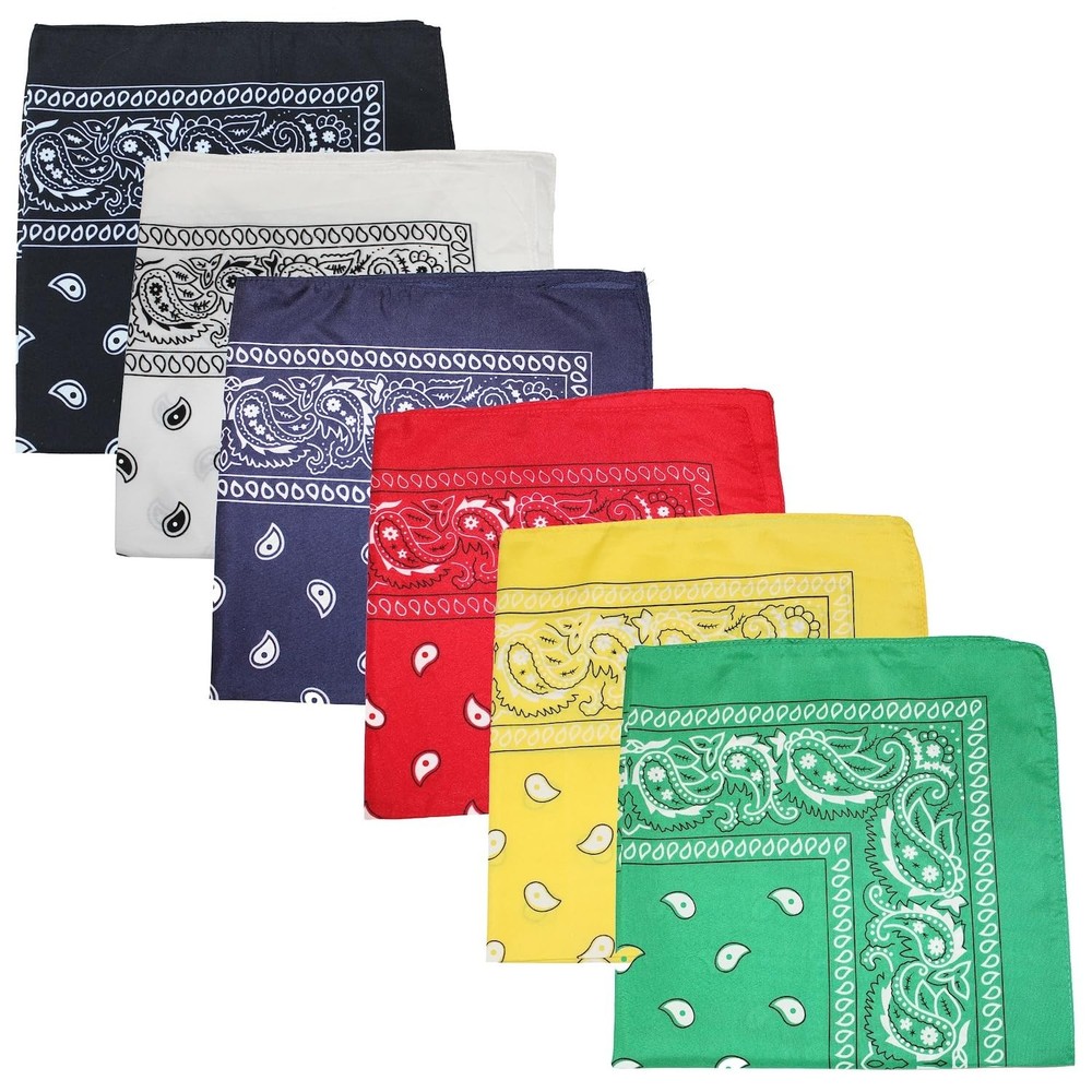 Extra Large Polyester Paisley Bandanas 27 x 27 In – 6 Pack – Party and