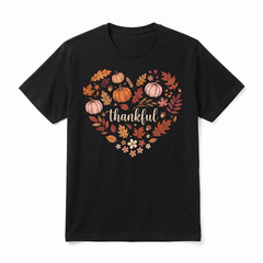 Thankful Autumn Fall Leaves Pumpkin Wreath Thanksgiving T-shirt