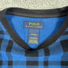 Polo Ralph Lauren Sweater Mens Medium Blue Black Plaid Waffle Knit Preppy