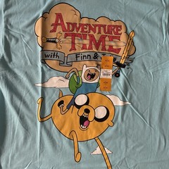 Adventure Time with Finn & Jake Men’s Blue Cartoon Graphic Tee T-Shirt Sz Large