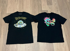 L XL Mens Adult Swim RICK and MORTY Black Tee Shirt Top Lot 2 UFO Skull Eyeballs