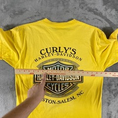 Vintage Harley Davidson Shirt Mens XL Yellow Work Sucks Lets Ride Curlys NC Y2K