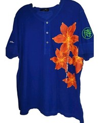 RLX Ralph Lauren Shirt Mens Large Blue Hawaiian Pacific Henley Short Sleeve