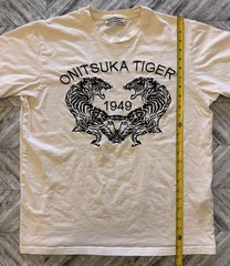 Onitsuka Tiger T-Shirt Mens Large Ivory Japan Streetwear Twin Tigers Embroidered
