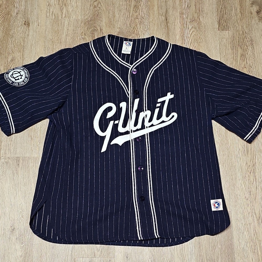 G-Unit Clothing Company Men’s Navy Pinstripe Wool Style Jersey Size L
