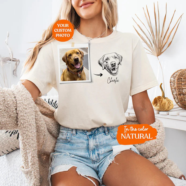 Custom Pet Portrait Comfort Tee Dog Cat Personalized Gift