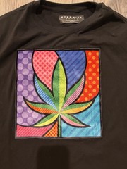 Men’s Large Eternity BC/AD Black Tshirt Velour Marijuana Leaf